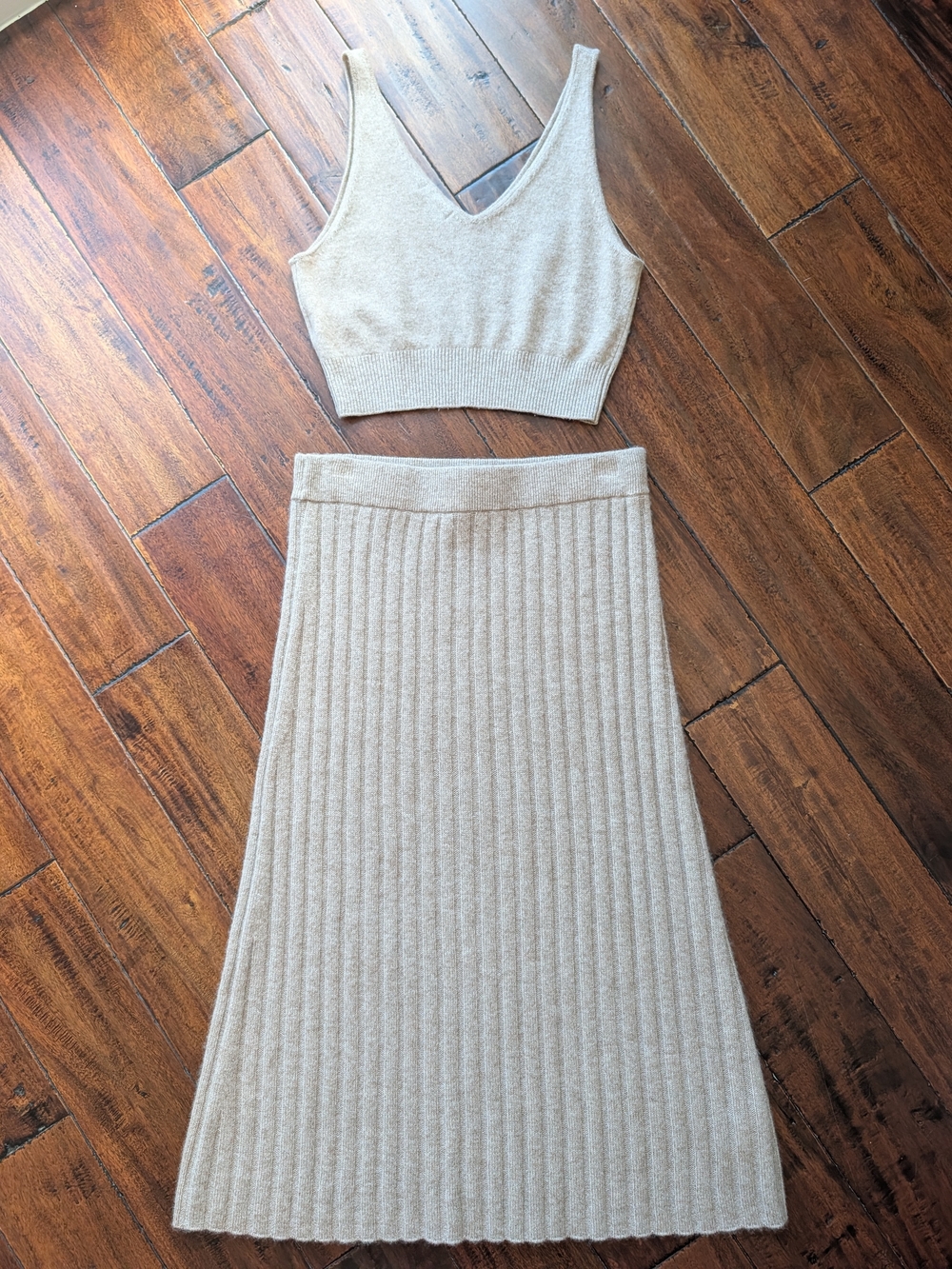 Quince Ribbed Midi Skirt in Beige - Picture 4 of 5